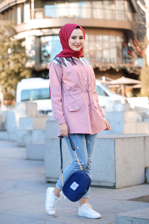 Pullu Trenç Mont Siyah  Pembe - 1301