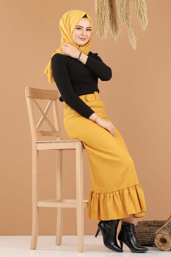 Kadife Etek Kemer Haki Sarı - 8293 Sarı