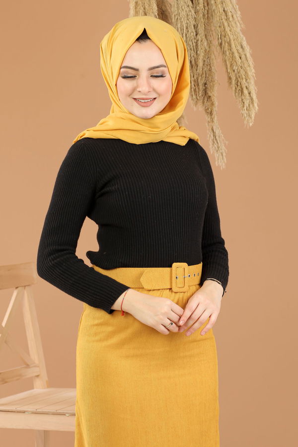 Kadife Etek Kemer Haki Sarı - 8293 Sarı