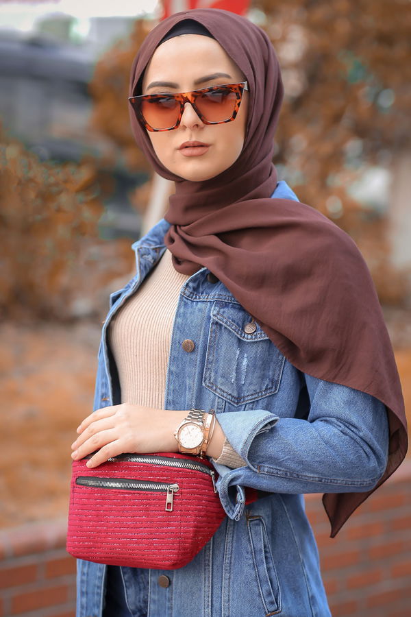 Kadın Bordo Kadife Bel Çanta Siyah  - 8218
