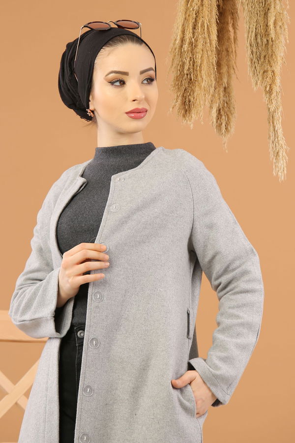 8341 DÜGMELİ KAP Gri - 8341