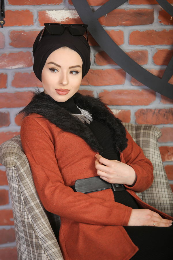 8315 KÜRKLÜ CEKET Kiremit - 8315 KİREMİT