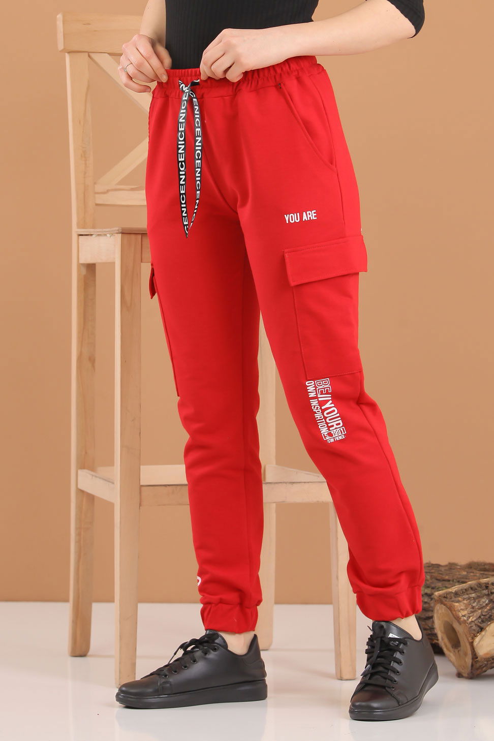 8373 BASKILI EŞOFMAN ALTI Kırmızı - 8373