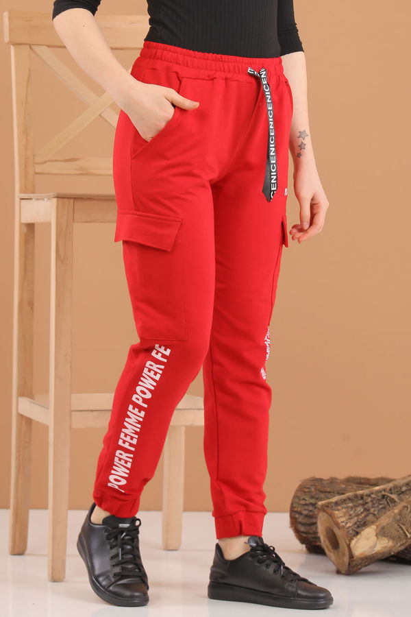 8373 BASKILI EŞOFMAN ALTI Kırmızı - 8373