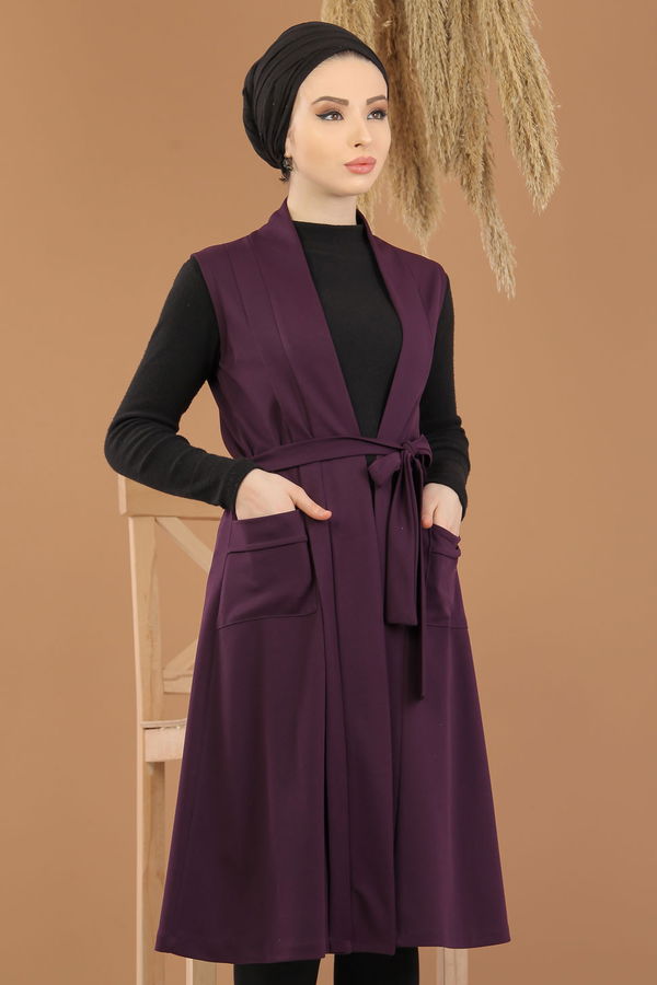 8383 KUŞAKLI YELEK Mor - 8383