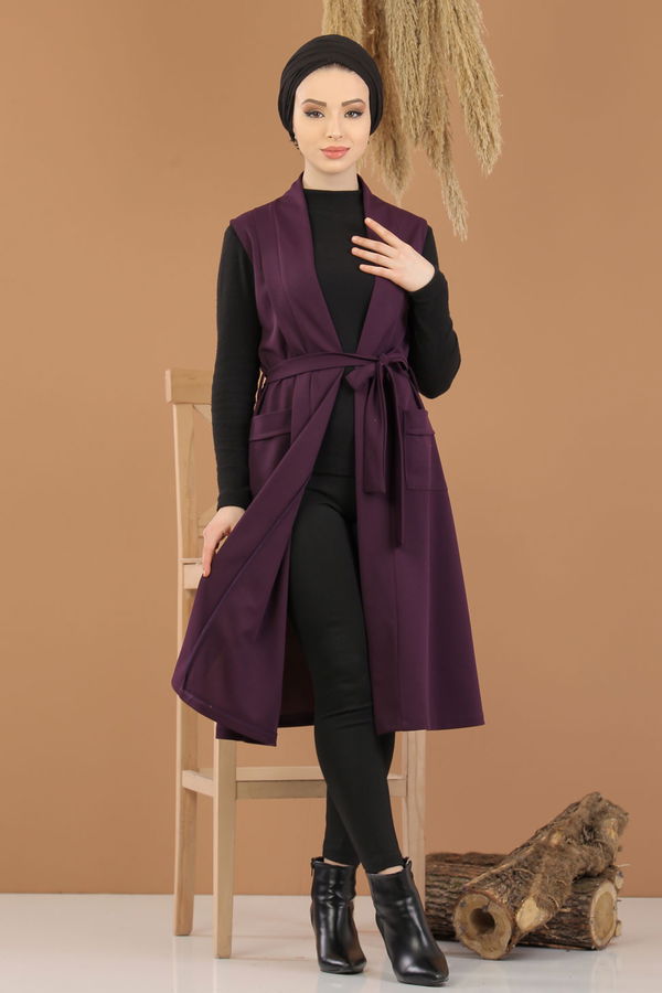 8383 KUŞAKLI YELEK Mor - 8383