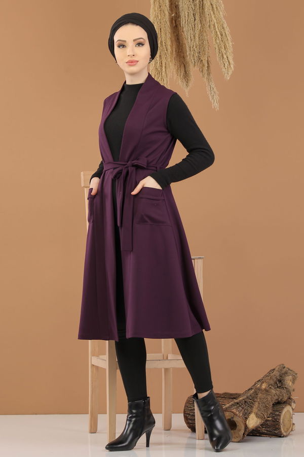 8383 KUŞAKLI YELEK Mor - 8383
