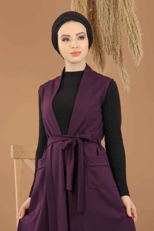 8383 KUŞAKLI YELEK Mor - 8383