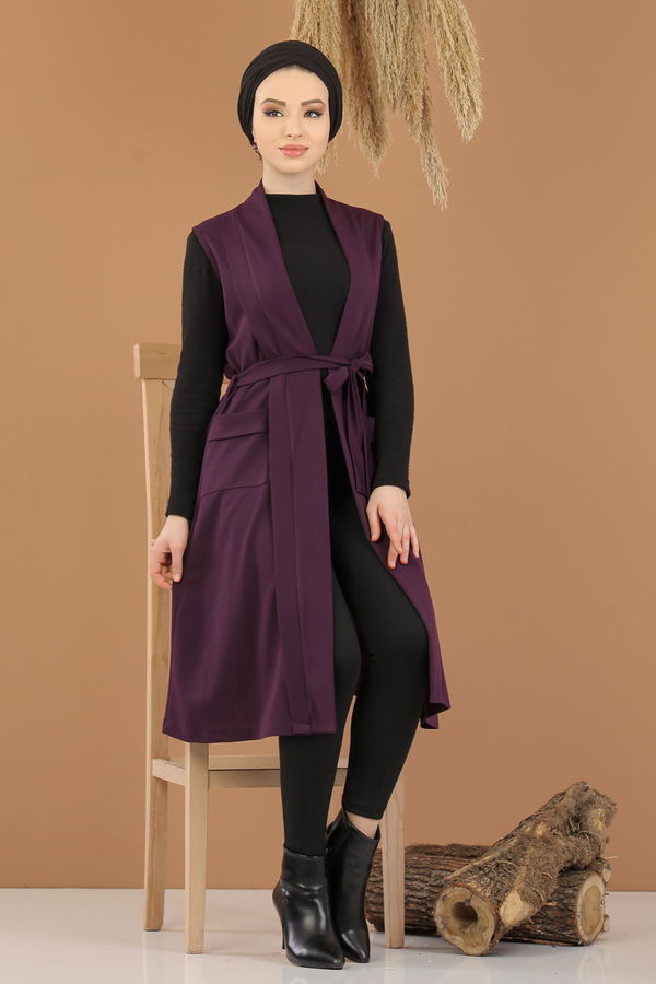 8383 KUŞAKLI YELEK Mor - 8383