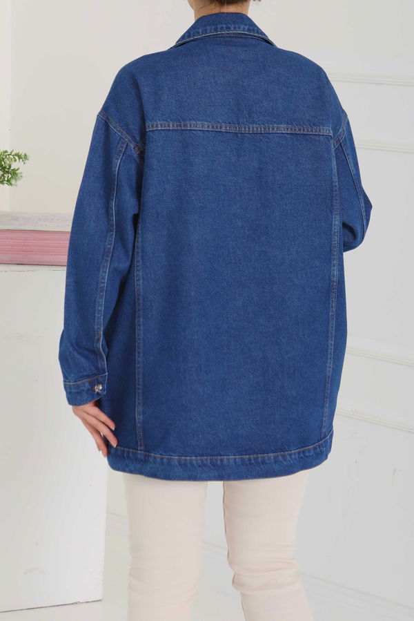 Kadın Oversize Çift Cep Detaylı Kot Ceket - 26589