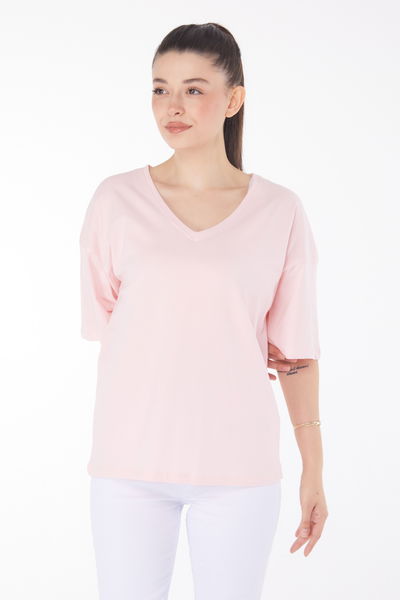 Düz Orta Kadın Pembe T-Shirt - 25848