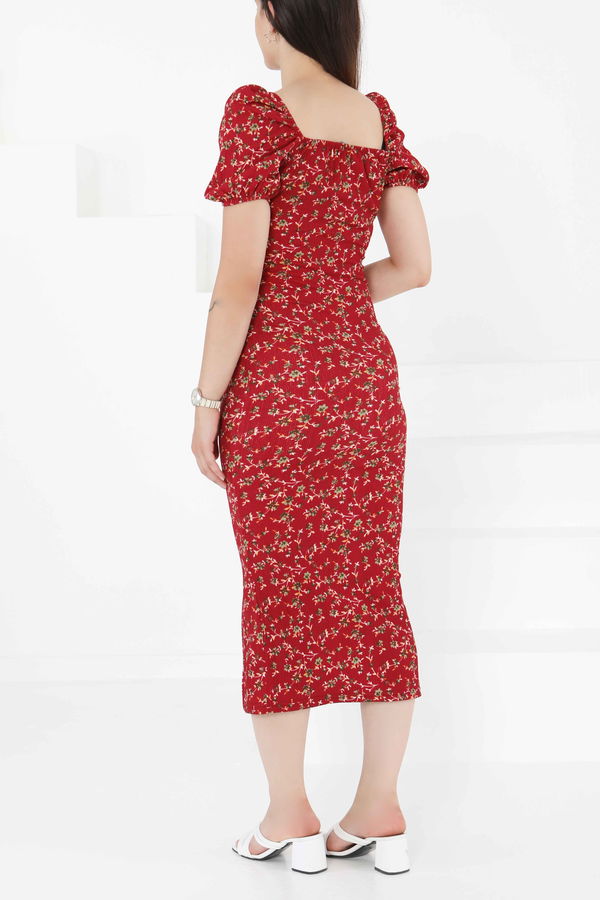 Prenses Kol Yırtmaçlı Elbise - 27393 BORDO