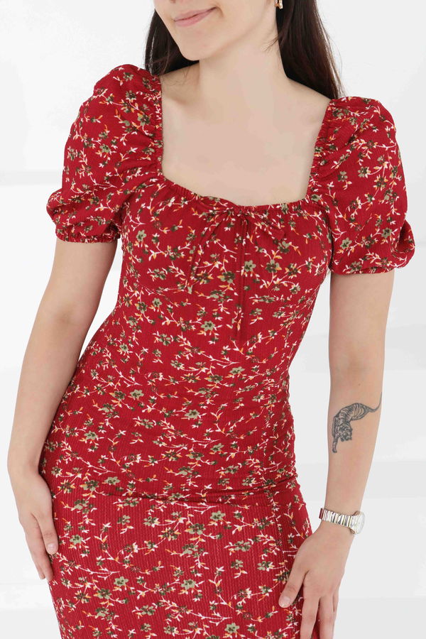 Prenses Kol Yırtmaçlı Elbise - 27393 BORDO