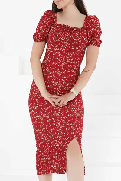 Prenses Kol Yırtmaçlı Elbise - 27393 BORDO