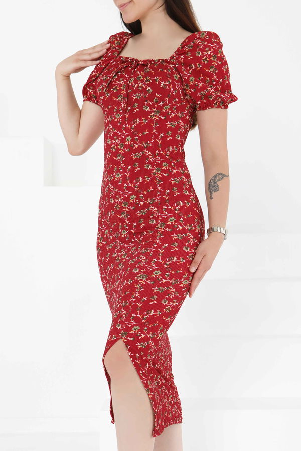 Prenses Kol Yırtmaçlı Elbise - 27393 BORDO