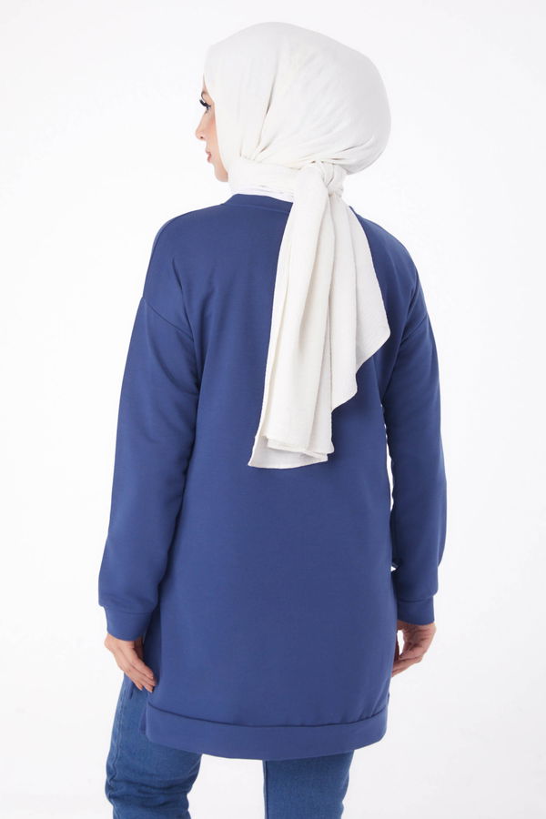 Düz Bisiklet Yaka Kadın Mavi Sweat - 26201 MAVİ