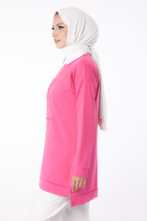 Düz Bisiklet Yaka Kadın Fuşya Sweat - 26201 FUŞYA
