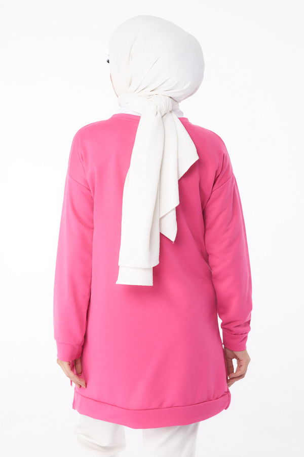 Düz Bisiklet Yaka Kadın Fuşya Sweat - 26201 FUŞYA