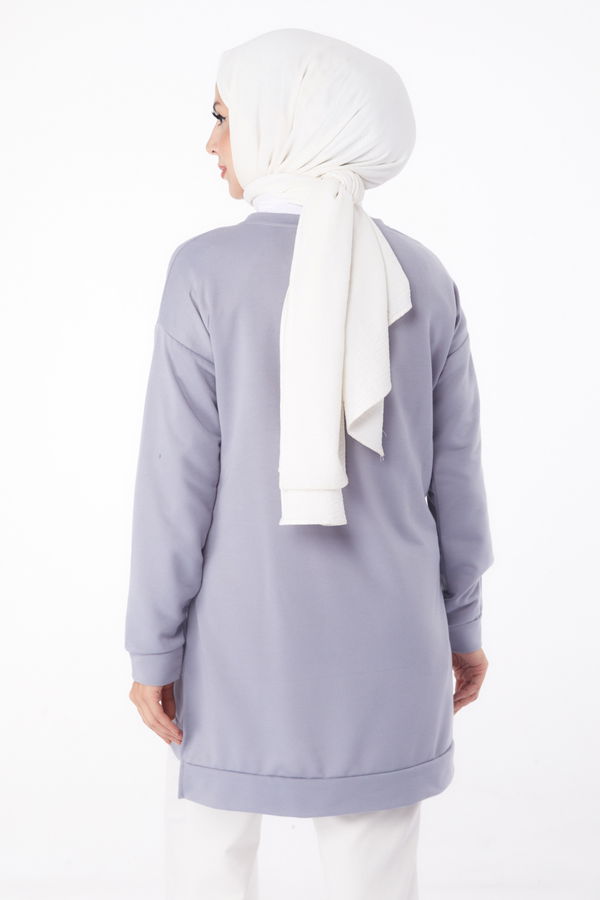 Düz Bisiklet Yaka Kadın Gri Sweat - 26201 GRİ