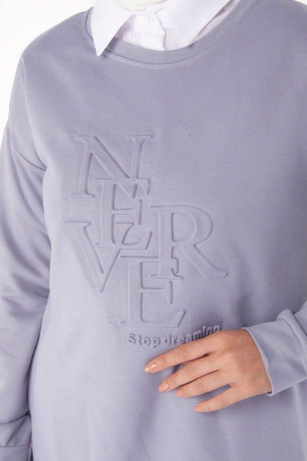Düz Bisiklet Yaka Kadın Gri Sweat - 26201 GRİ