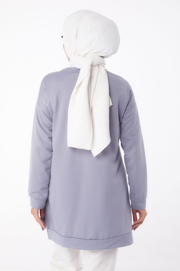 Düz Bisiklet Yaka Kadın Gri Sweat - 26199 GRİ