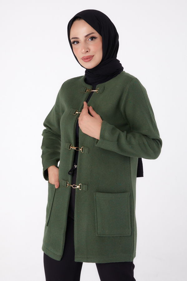 Düz Orta Kadın Haki Kaşe Ceket - 13292