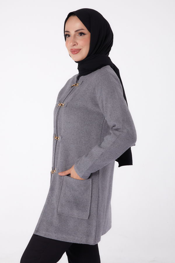 Düz Orta Kadın Gri Kaşe Ceket - 13292 GRİ