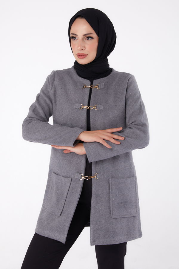 Düz Orta Kadın Gri Kaşe Ceket - 13292 GRİ