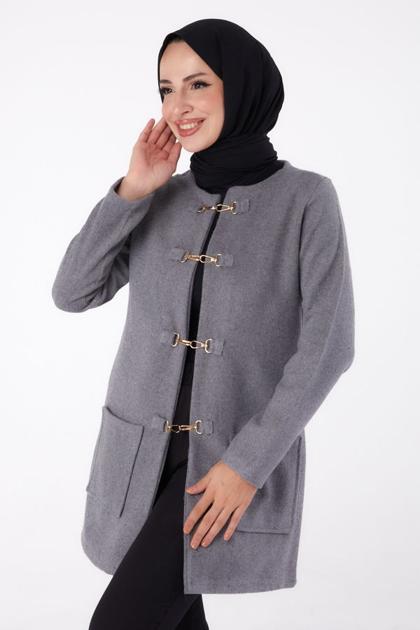 Düz Orta Kadın Gri Kaşe Ceket - 13292 GRİ