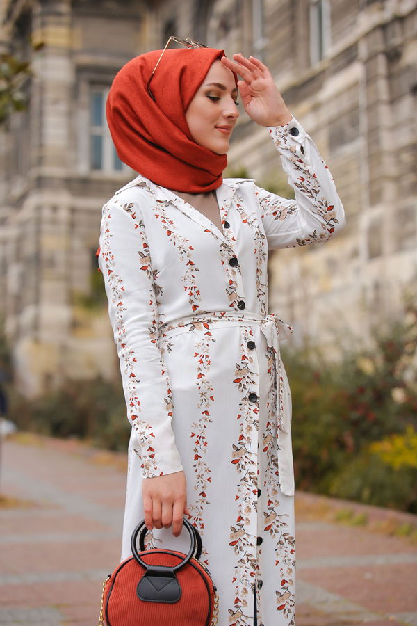 3015 Viskon Elbise Beyaz - 3015 BEYAZ