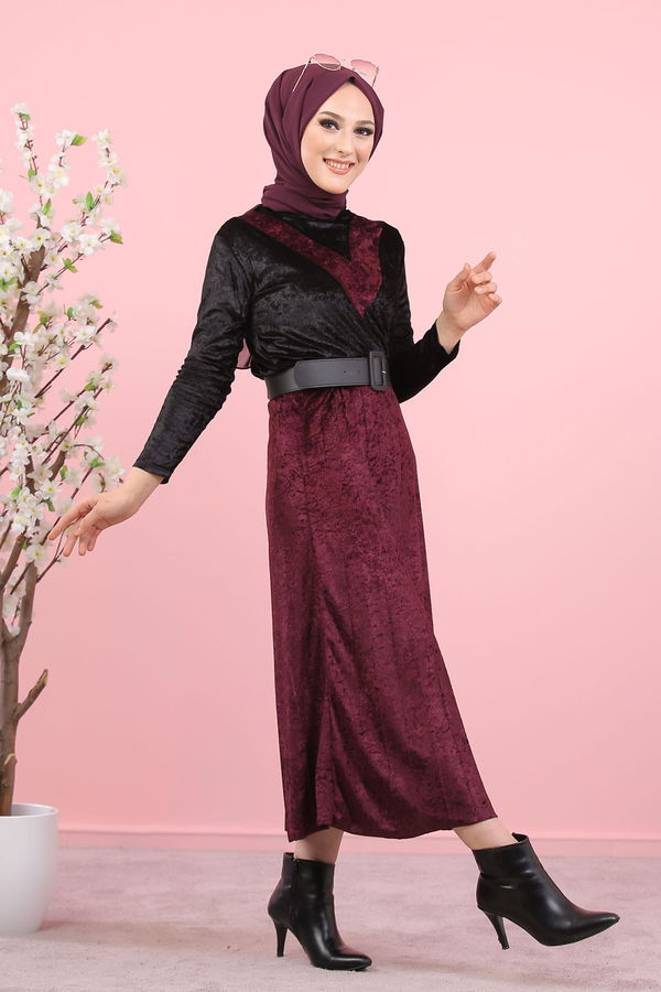 Kadife Tunik Etek Siyah Haki  Siyah - 8247 SİYAH