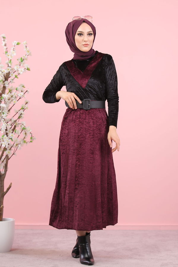 Kadife Tunik Etek Siyah Haki  Siyah - 8247 SİYAH