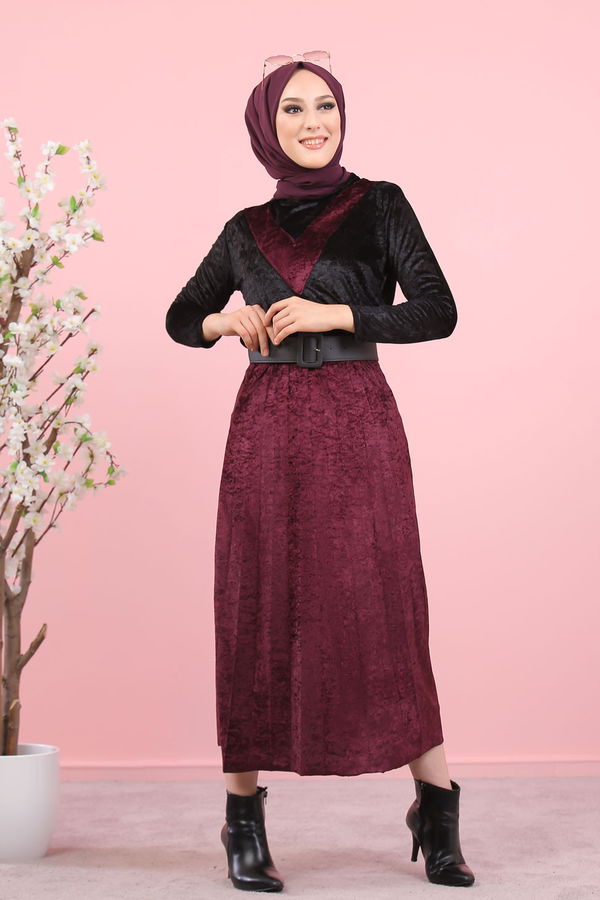Kadife Tunik Etek Siyah Haki  Siyah - 8247 SİYAH