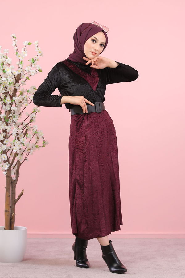 Kadife Tunik Etek Siyah Haki  Siyah - 8247 SİYAH