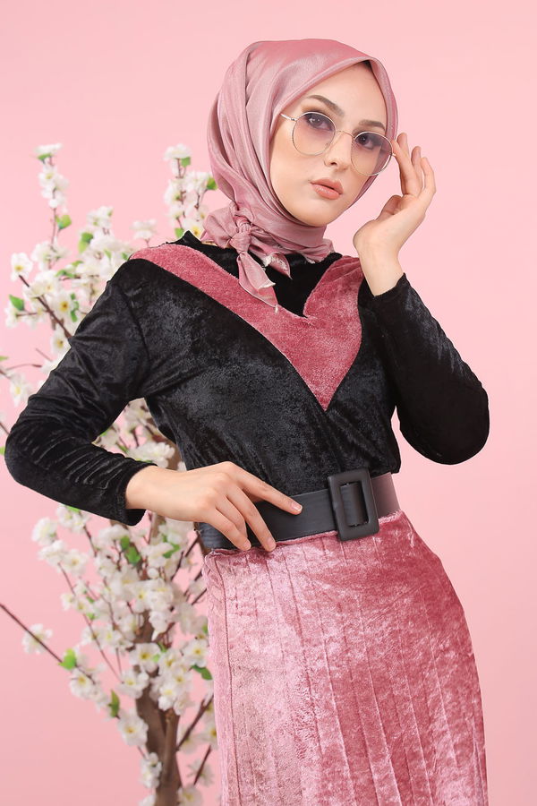 Kadife Tunik Etek Siyah Haki  Siyah - 8247