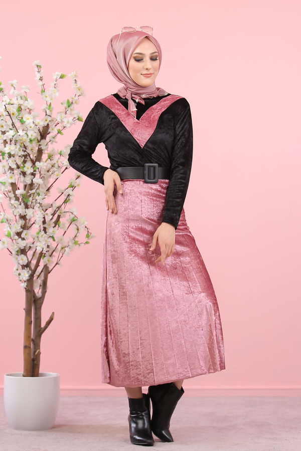 Kadife Tunik Etek Siyah Haki  Siyah - 8247