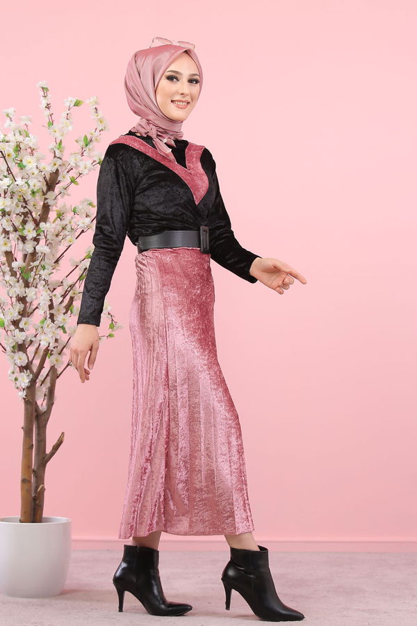 Kadife Tunik Etek Siyah Haki  Siyah - 8247