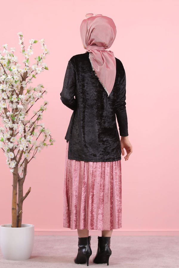 Kadife Tunik Etek Siyah Haki  Siyah - 8247