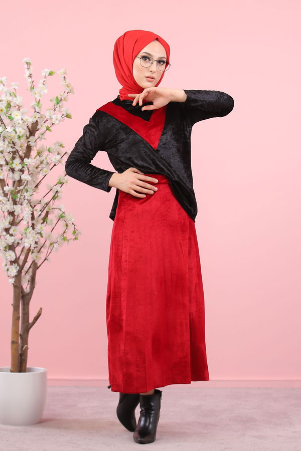 Kadife Tunik Etek Siyah Haki  Siyah - 8247