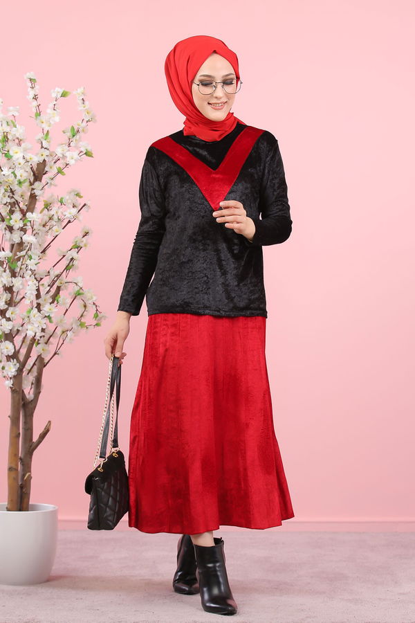 Kadife Tunik Etek Siyah Haki  Siyah - 8247