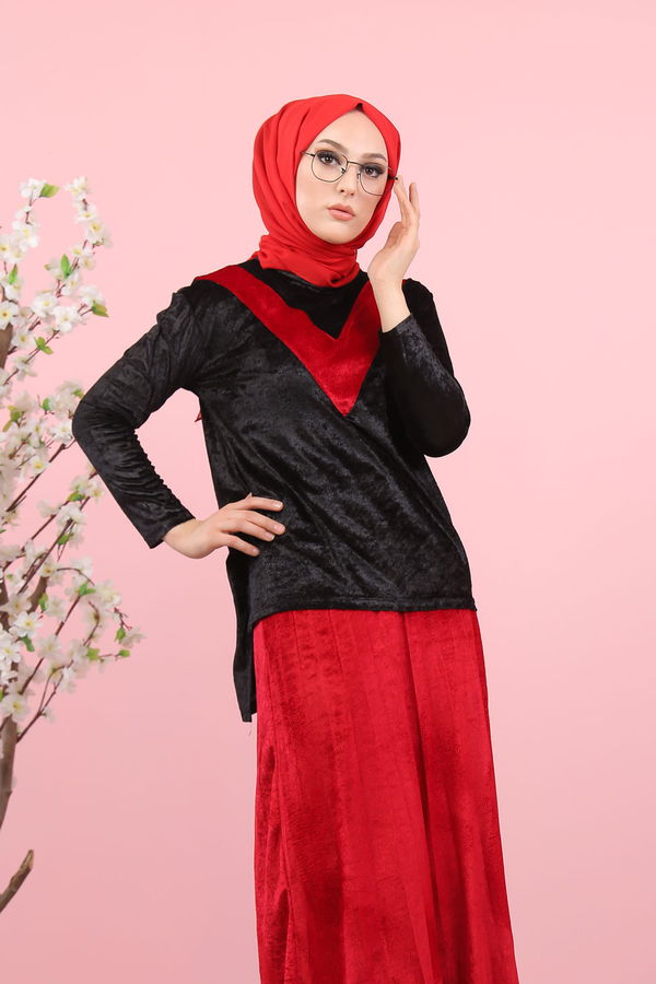 Kadife Tunik Etek Siyah Haki  Siyah - 8247