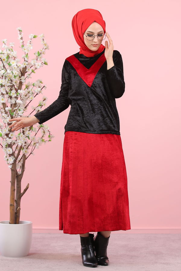 Kadife Tunik Etek Siyah Haki  Siyah - 8247