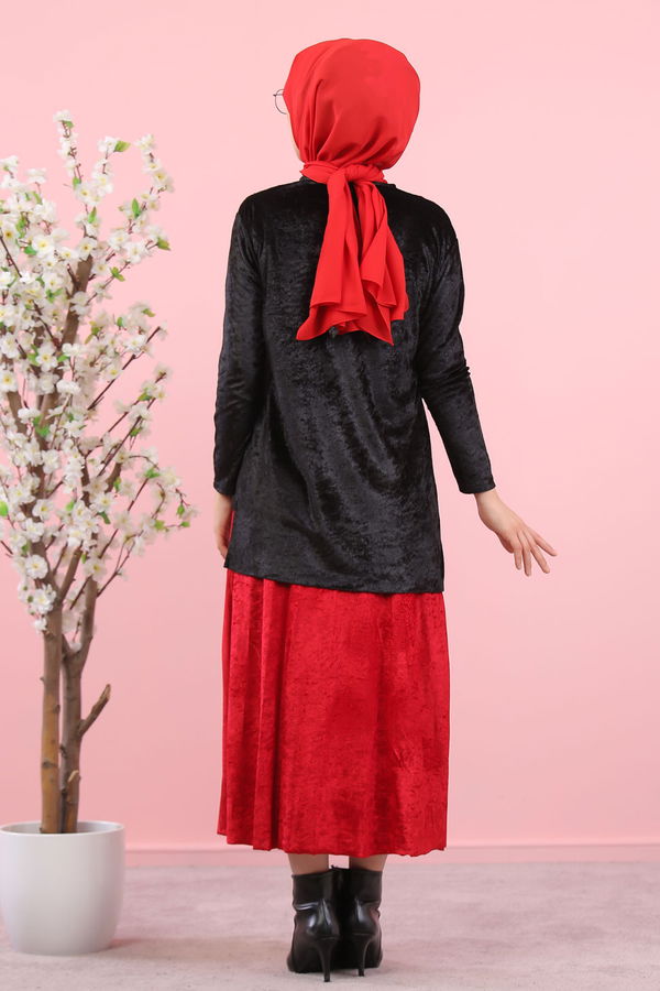 Kadife Tunik Etek Siyah Haki  Siyah - 8247