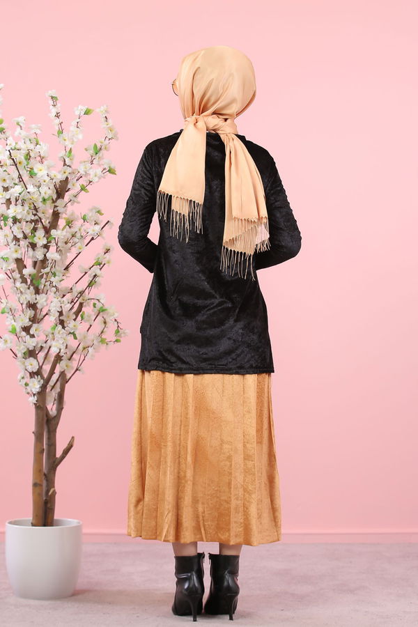 Kadife Tunik Etek Siyah Haki  Siyah - 8247