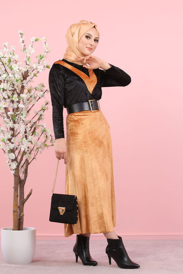 Kadife Tunik Etek Siyah Haki  Siyah - 8247