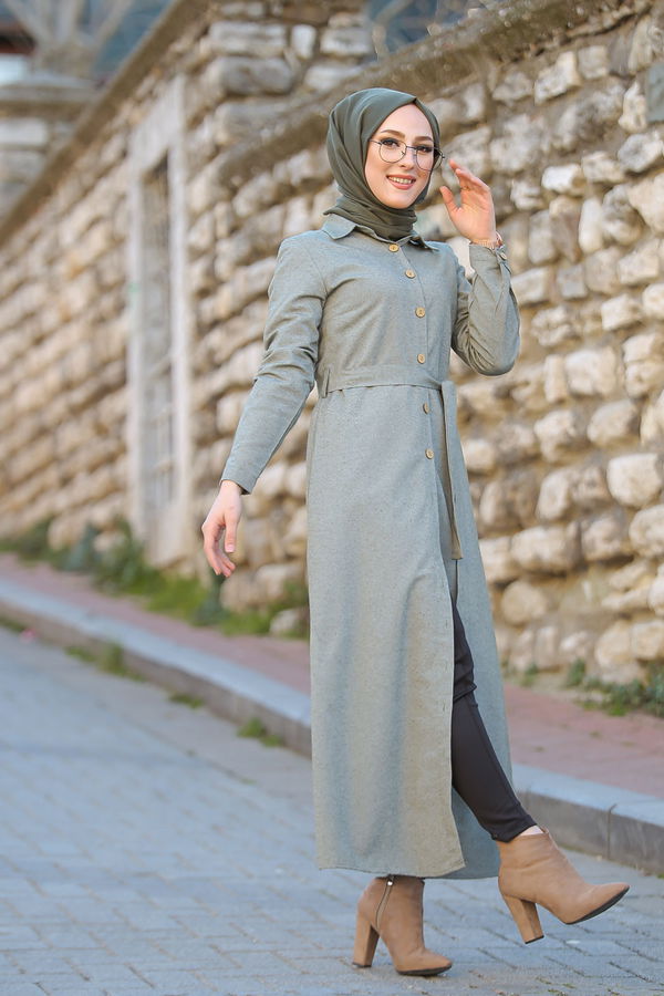 3011 DÜGMELİ UZUN GÖMLEK Haki - 3011