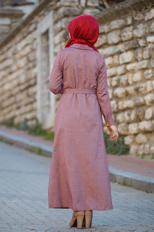 3011 DÜGMELİ UZUN GÖMLEK Bordo - 3011