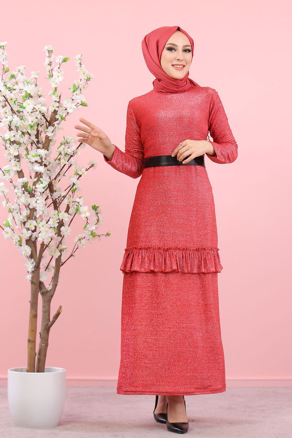 8350 SİMLİ ELBİSE Fuşya - 8350