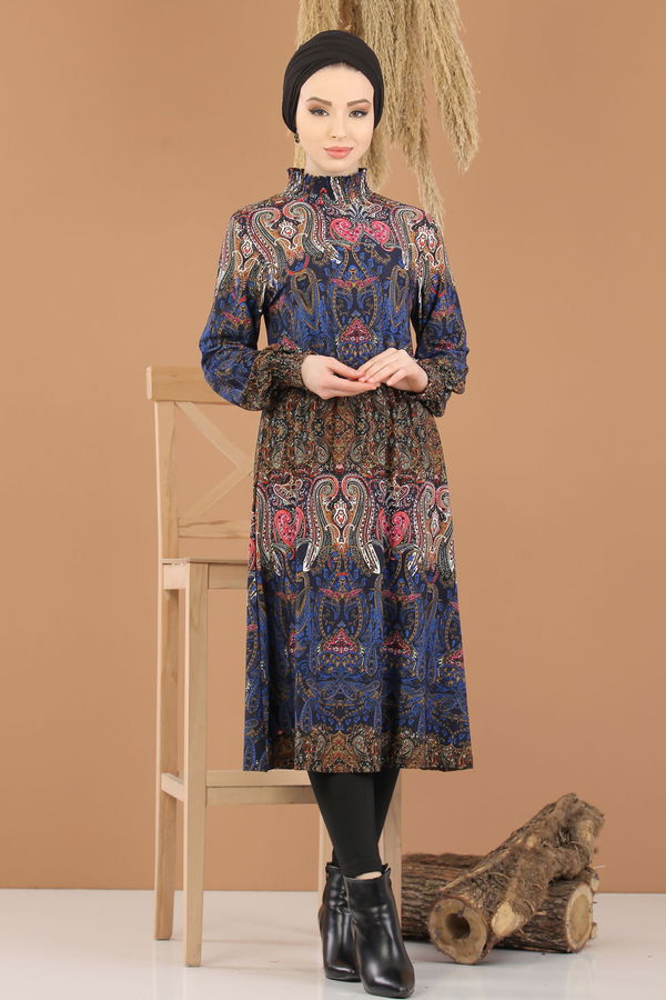 8411 DESENLİ ELBİSE Mavi - 8411