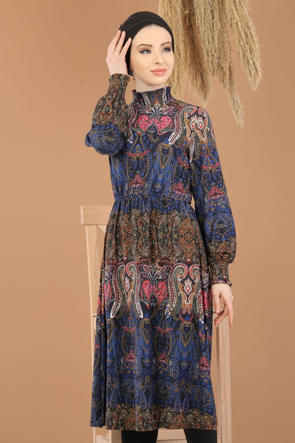 8411 DESENLİ ELBİSE Mavi - 8411